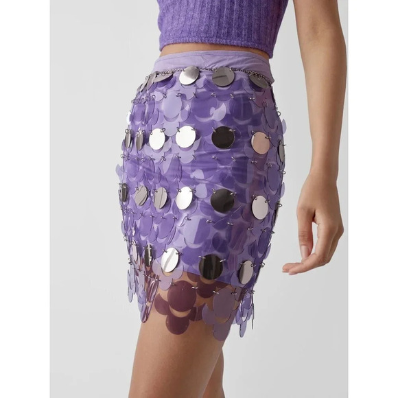 PACO RABANNE Sequin Mini Skirt in Lila 36 3 4 New Rero Disco Beaded - Picture 16 of 16